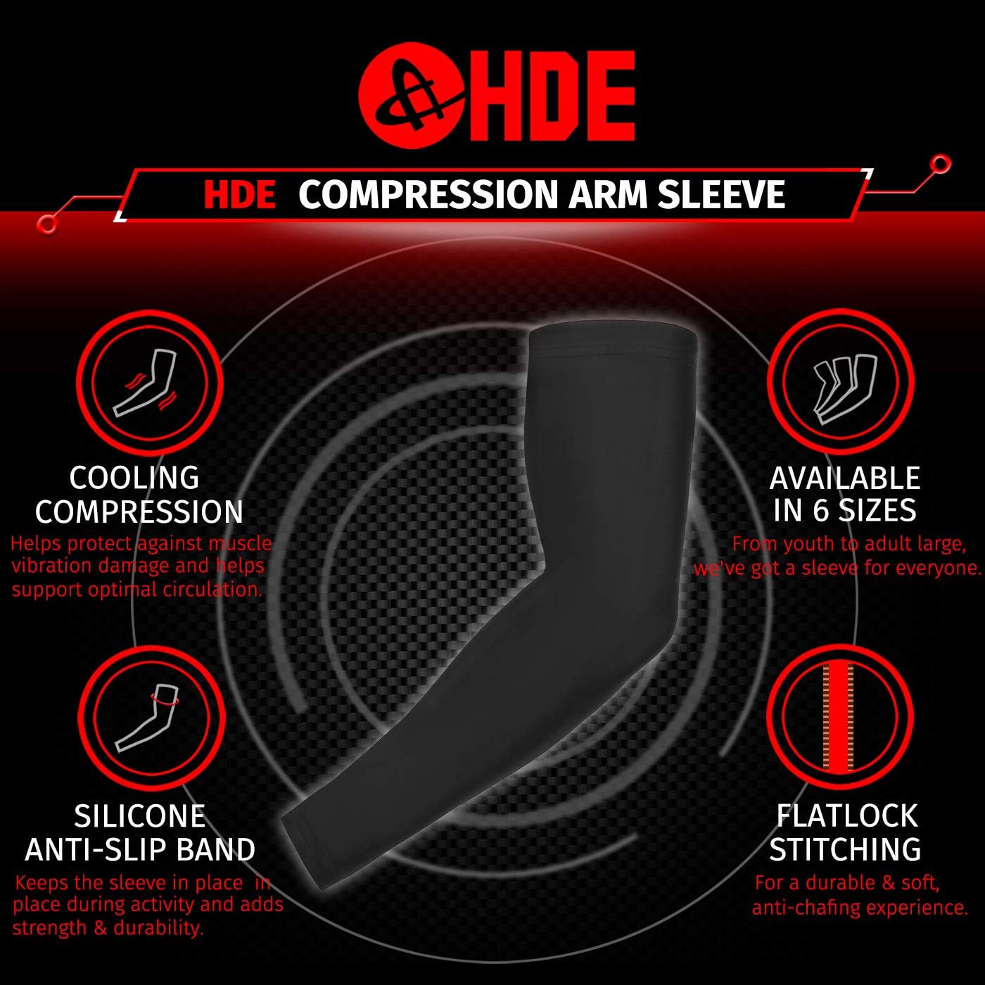 HDE Arm Sleeves for Men Women Sports Compression Sleeve UV Protection Cooling Arm Cover Basketball Baseball Football (Pair)