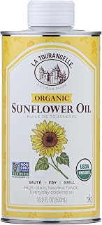 La Tourangelle Organic High Oleic Sunflower Oil - Neutral Non-GMO for High-Heat Cooking & Skin Care, 16.9 Fl Oz