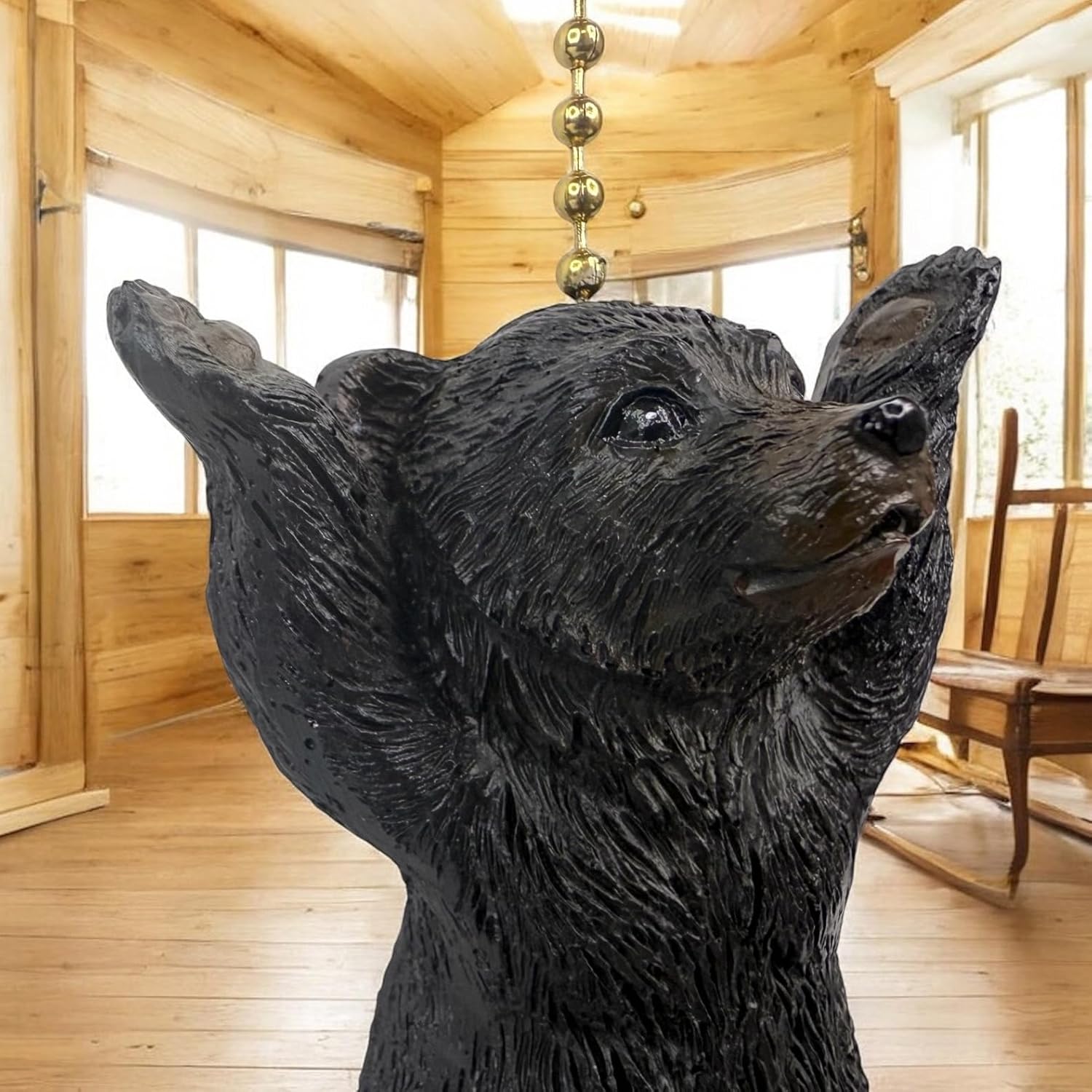 Set of 2 Jumbo Bear Fan Pulls – Rustic Resin Black Bear Ceiling Fan Chain Extenders – 5” Pull Chain Included – 3” Tall Wildlife Cabin Decor