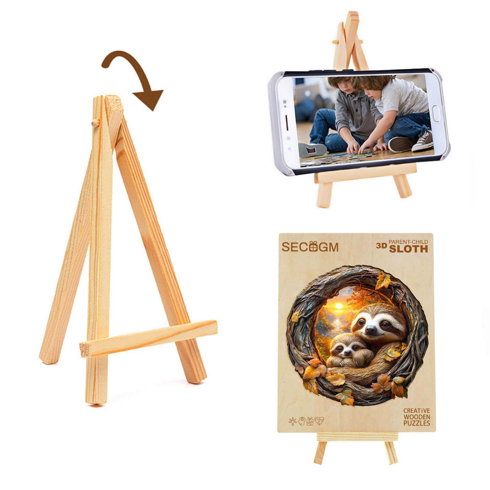 Holzpuzzle Erwachsene 300 Teile 3D Faultier 34x34cm Unregelmäßige Form Premium Geschenkbox