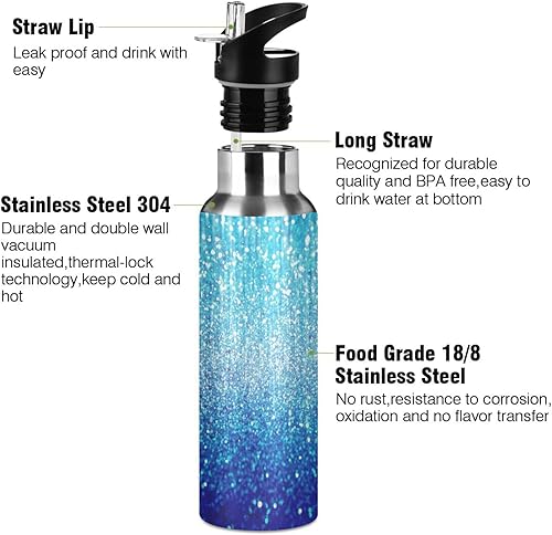 Miniatura 3 de Blue Lights Glitter Stainless Steel Vacuum Insulated Water Bottle 32 Oz Leakproof Water Bottles, BPA-Free Sport Water Bottle Insulated