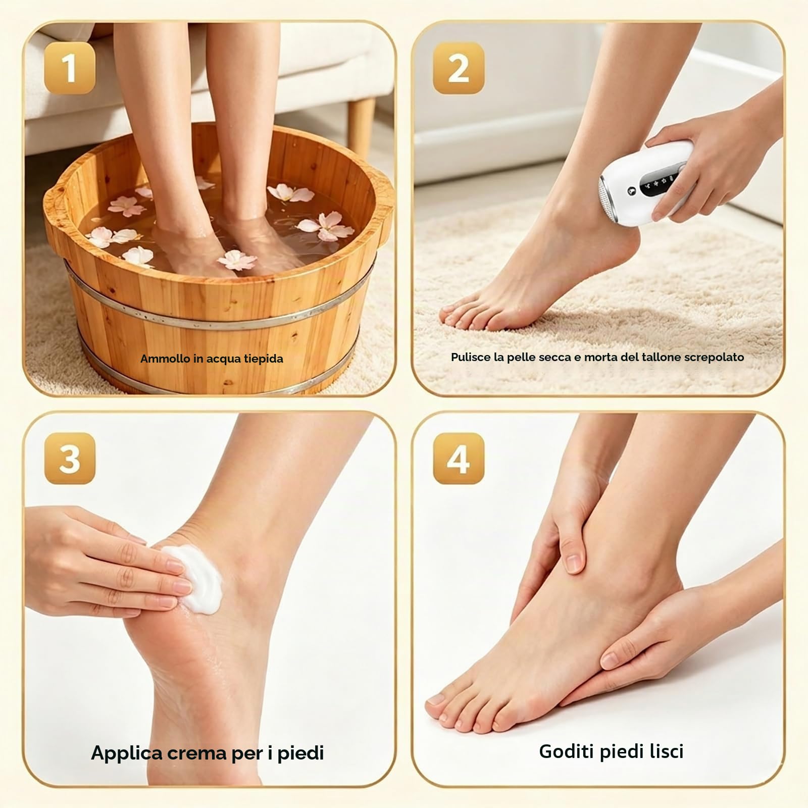 Lima Elettrica per Piedi, Strumento per Calli dei Piedi, Levigatore Elettrico per Talloni, Pedicure Elettrico con 3 Velocità, 2 Testine in Acciaio Inox, IPX6 Impermeabile, Ricaricabile USB
