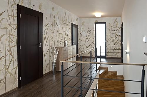 Miniatura 5 de Murwall Crane birds wallpaper Boho Grass Wall Mural Watercolor Pampas Landscape Wallpaper Soft Meadow with Chinese Birds Wallpaper