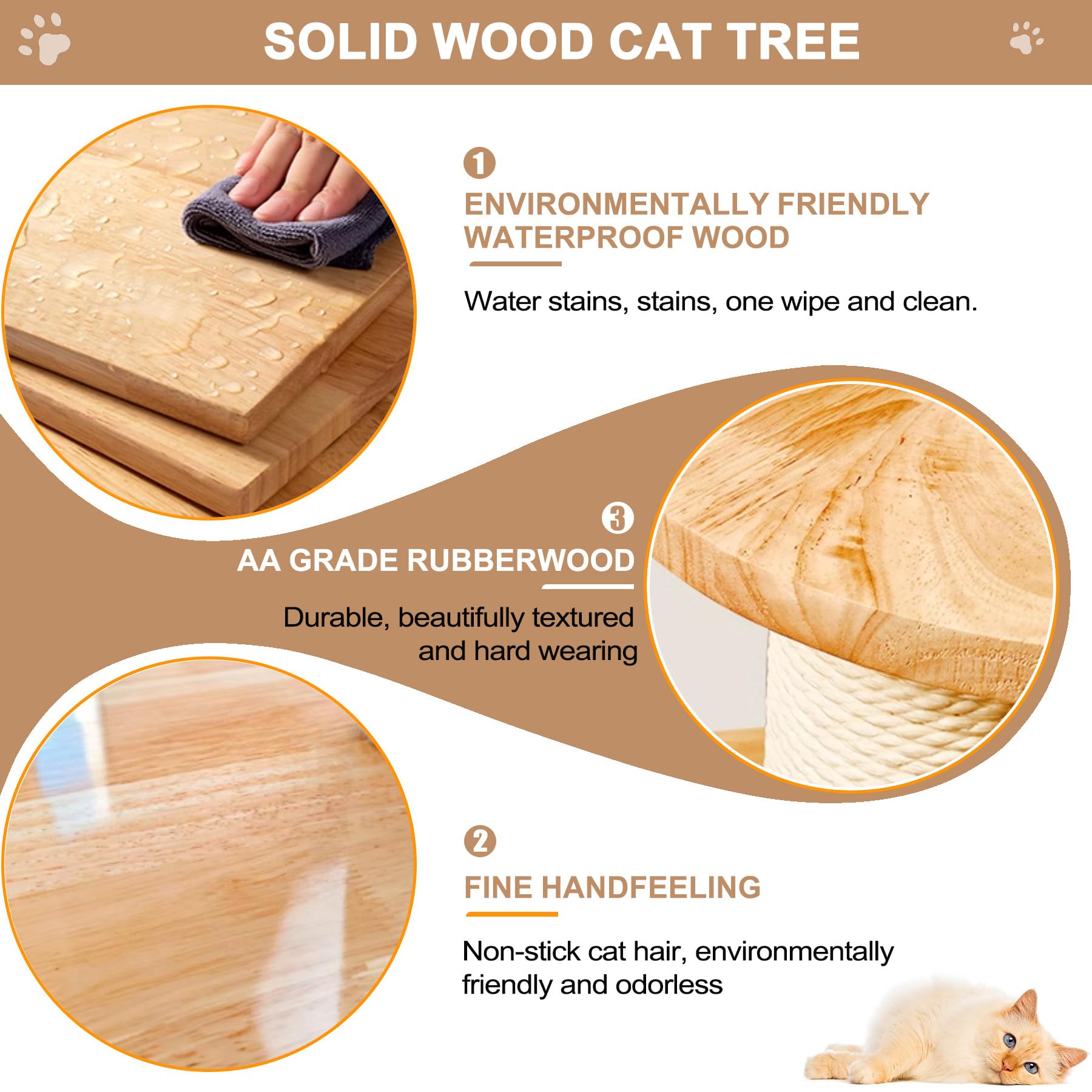 Rascador grande, pesado y estable, de madera maciza, 190 cm – Árbol rascador XXL con revestimiento de sisal, 3 plataformas, 1 casa tejida para gatos y juguete para ratón, robusto árbol de escalada