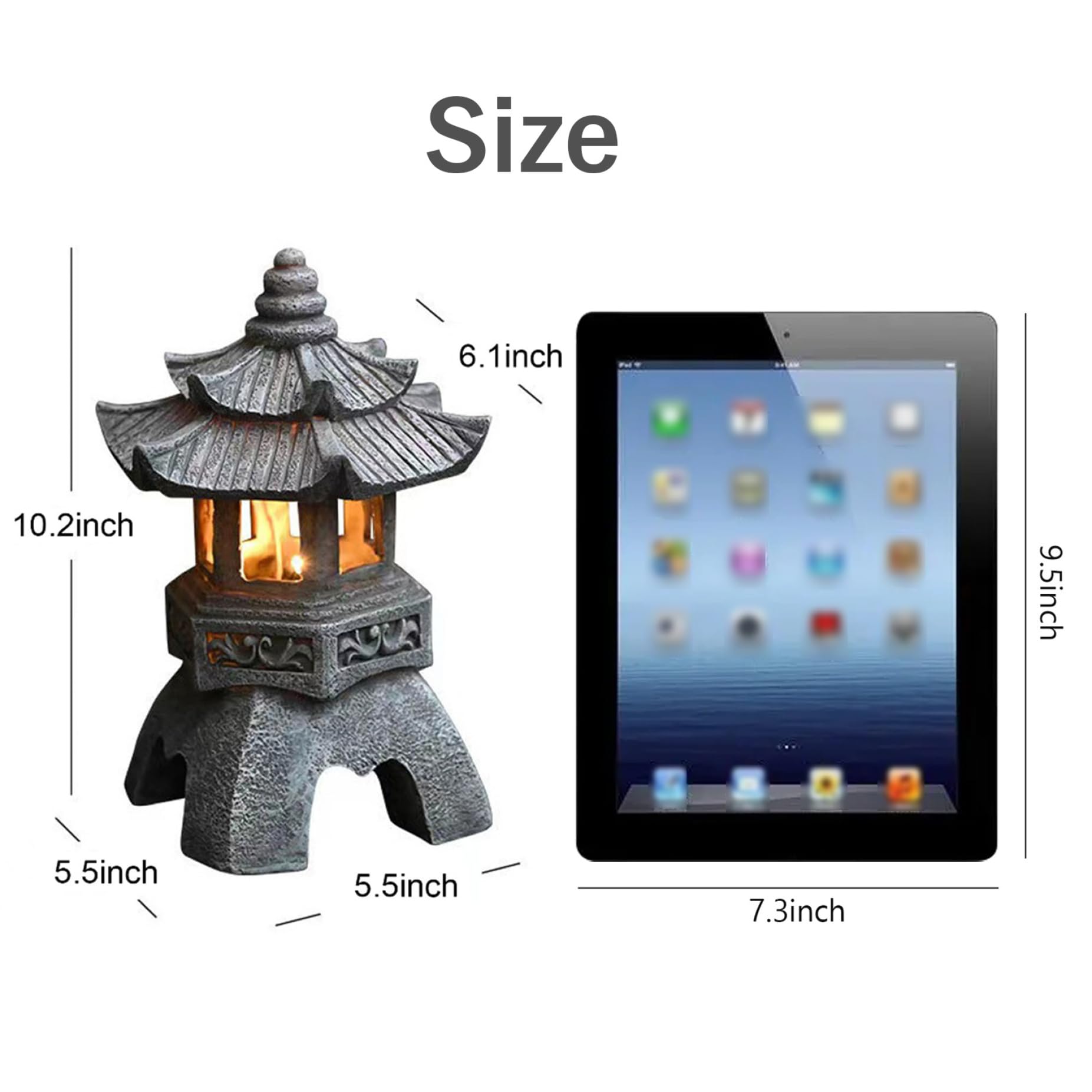Lanterna a pagoda solare, statue a pagoda da cortile in stile giapponese da 10,2 pollici, ornamento paesaggistico in resina impermeabile per giardino zen asiatico per patio, decorazione artistica da