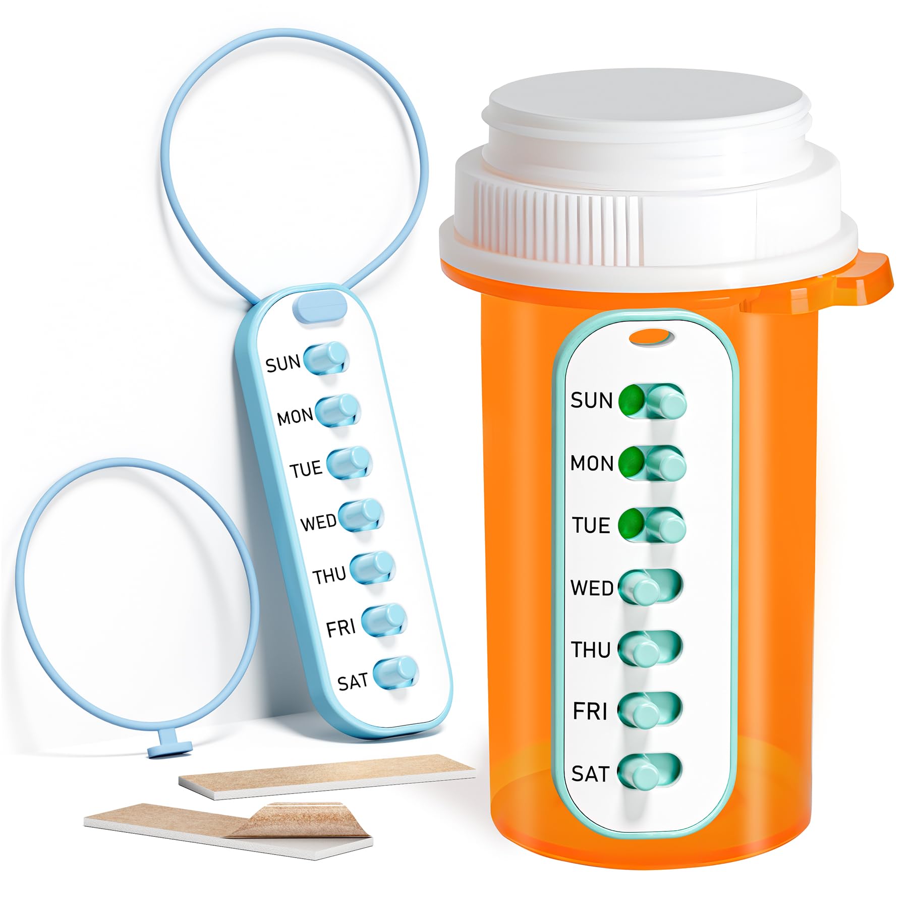 Odaro 2 Pack Pill Reminder Lanyad or Sticker Pill Tracker Work with Most Bottles Reusable Medication Tracker Replacement