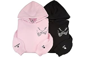 Personalized Embroidered Couple Hands Holding Line Art Hoodies