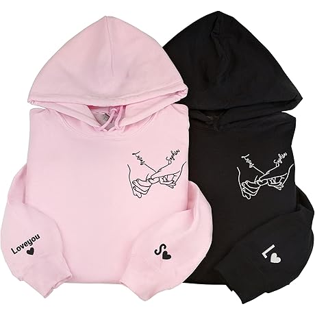 Personalized Embroidered Couple Hands Holding Line Art Hoodies