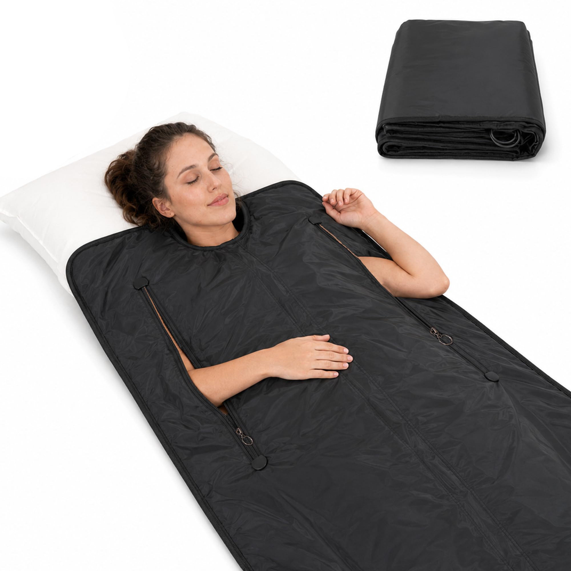MAXSTRENGTH Koc do sauny na podczerwień do odchudzania i detoksykacji, regulacja temperatury 35-70°C, 180 x 160 cm, domowy koc do terapii spa dla relaksu i regeneracji mięśni (czarny, na całe ciało