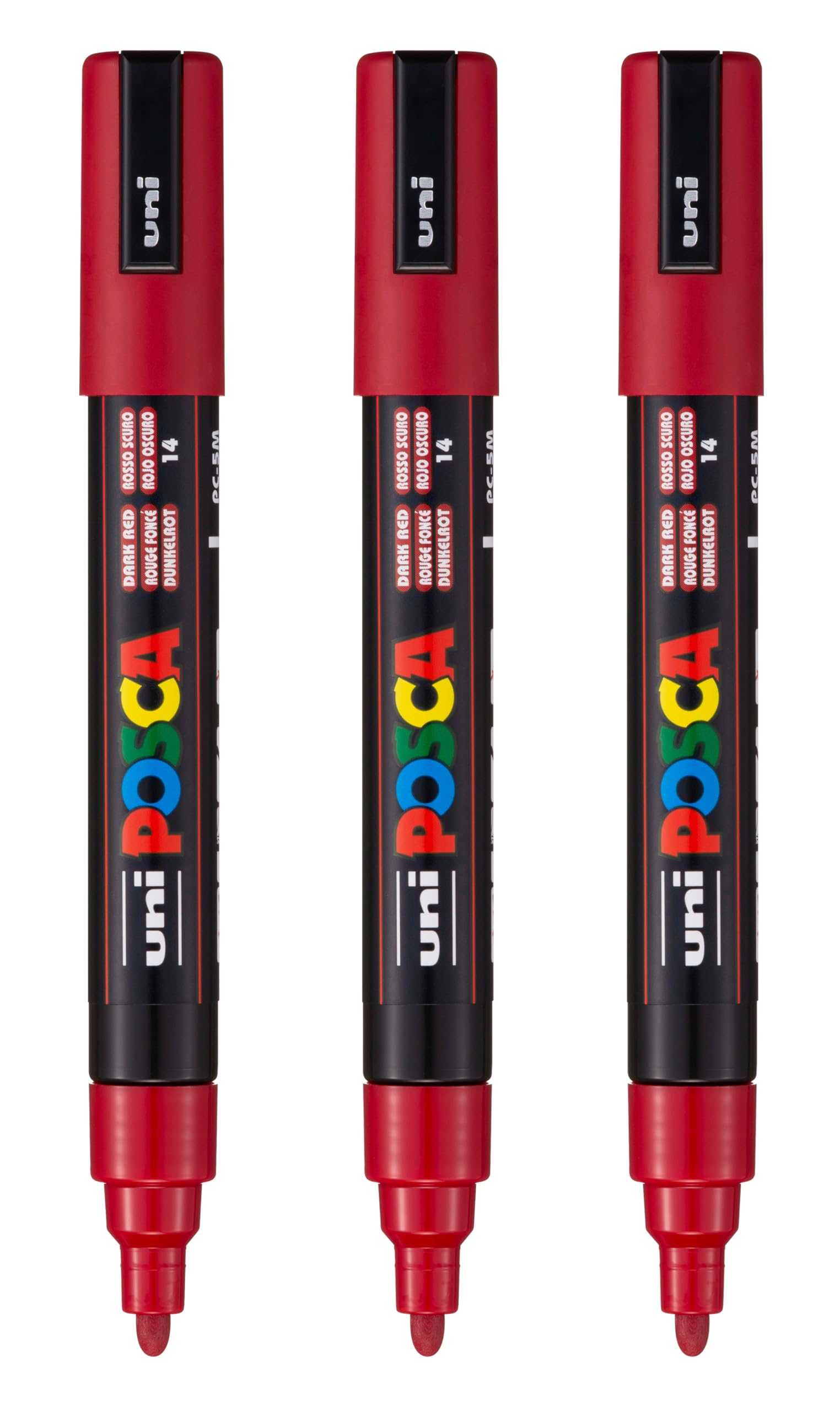 posca PC-5M Water-Based Paint Markers, Reversible Medium Tip (1.8-2.5mm), Dark Red, 3 Count