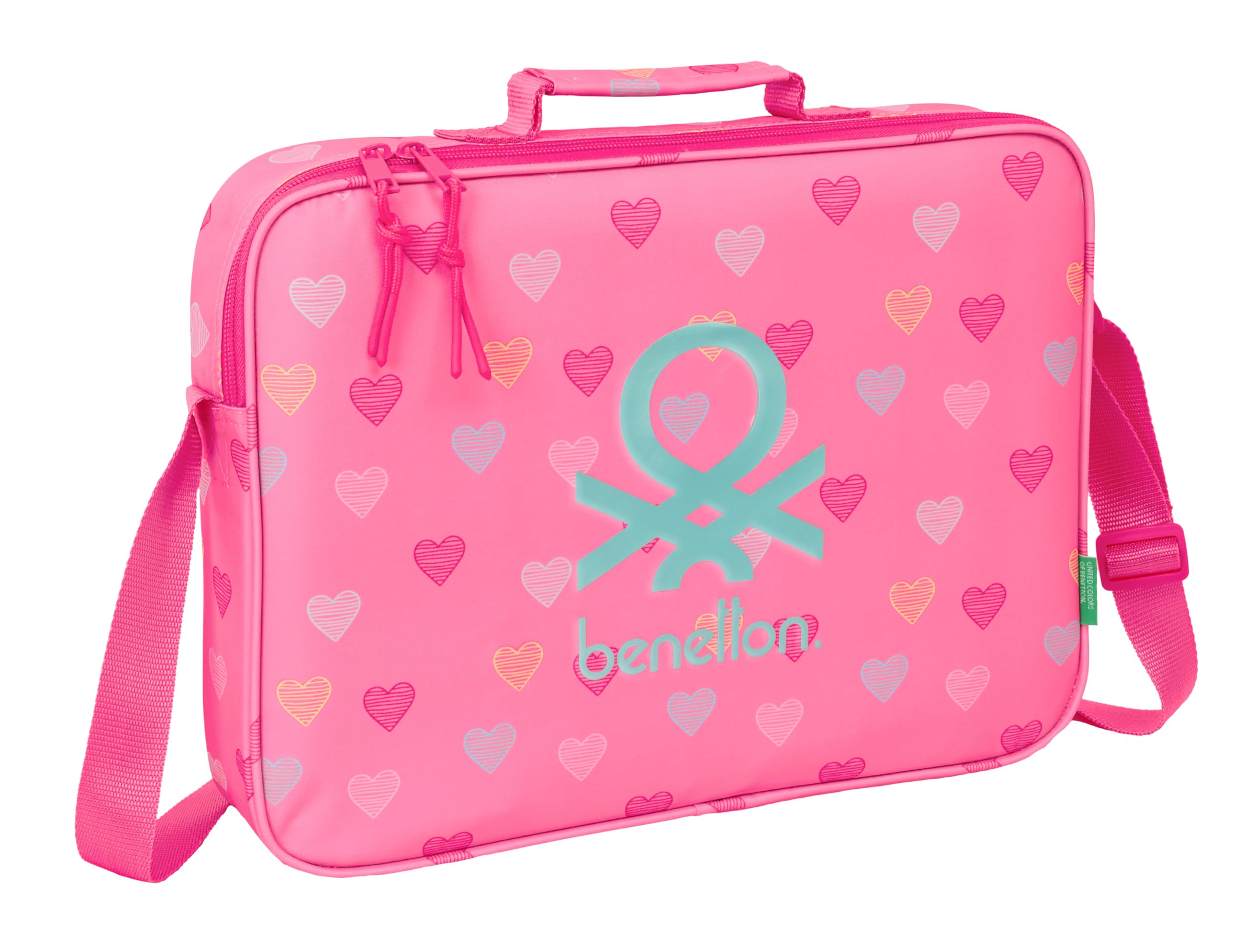 BENETTON HEART - Cartera Extraescolares, Maletín Portatodo, Bandolera, Cómoda y Versátil, Calidad y Resistencia, 38x6x28 cm