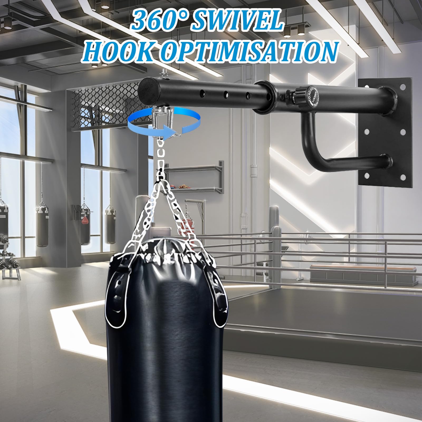 HAMON Soporte de pared para saco de boxeo, resistente soporte para saco de boxeo, giratorio 360°, soporte de pared, longitud ajustable, saco de boxeo, suspensión para casa, gimnasio, capacidad de