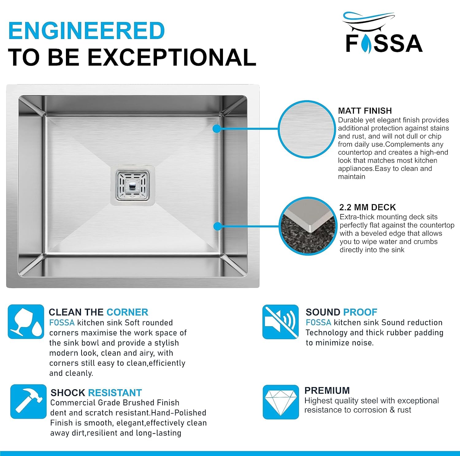Fossa 24"X18"X10" Single Bowl Premium Stainless Steel Handmade Kitchen Sink Matte Finish FS-04F 1