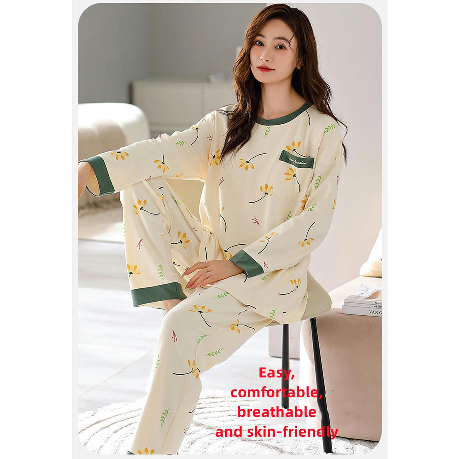 Pigiama Donna Pigiama da Donna Taglie Forti - Primavera Autunno in Cotone A Maniche Lunghe con Cuscinetti per Il Petto,Comfort E Stile-rosso-4xl
