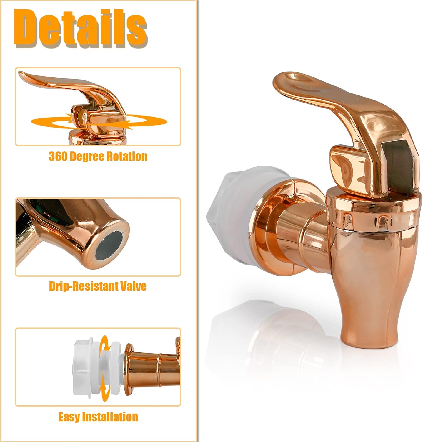 Biaungdo 2 Pcs Replacement Spigot for Beverage Dispenser, Rose Gold Push Style Beverage Dispenser Carafe Spigot Water Dispenser Replacement Spout Faucet