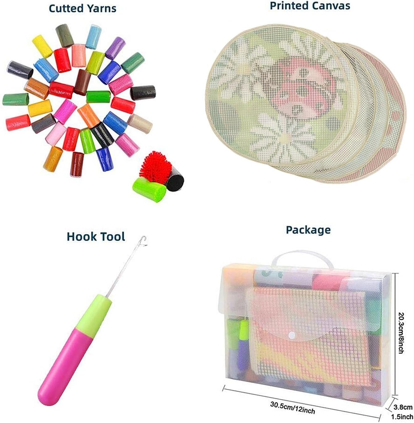 Latch Hook Kits Rug Christmas Santa Crochet Yarn Pre-Printed Round Shape Cushion Embroidery Needlework Carpet Cover Hook and Latch Kit Tapestry Christmas Home Decoration 50x50cm