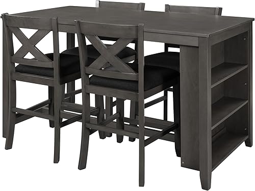 Miniatura 7 de Merax Juego de mesa de comedor de 5 piezas con almacenamiento, juego de mesa de comedor de granja para 4, juego de mesa de cocina con 4 sillas,