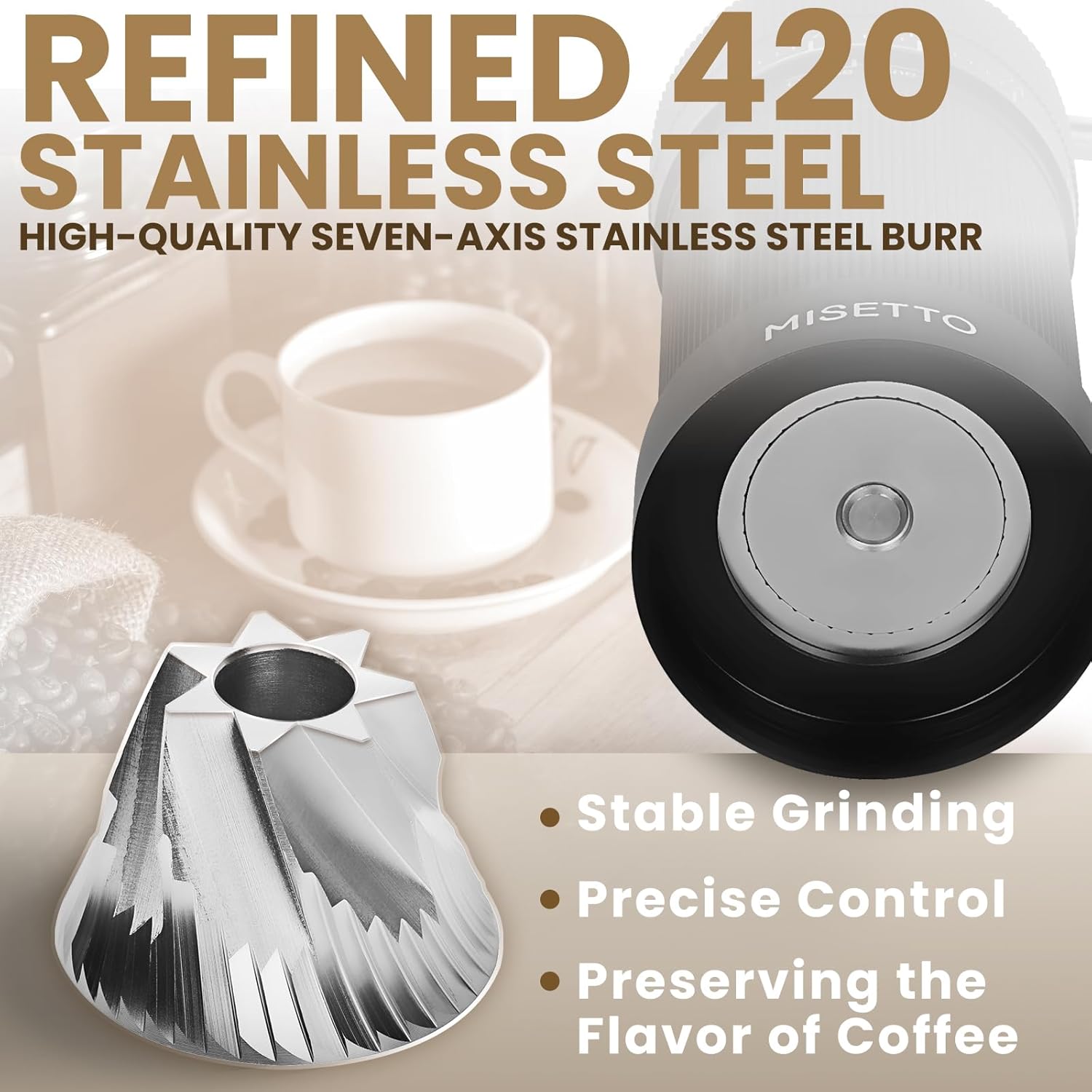 Manual Coffee Grinder with CNC Stainless Steel Conical Burr - External Adjustable Setting,Double Bearing Positioning,French Press Coffee,Pour Over for Hand Grinder Gift