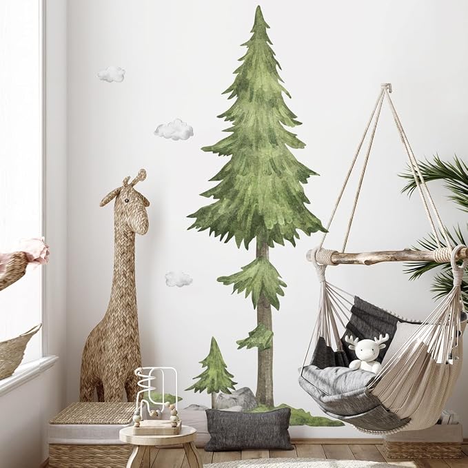 Amazon.com: Giant Green Tree Wall Decals Large Pine Tree Branches Wall ...