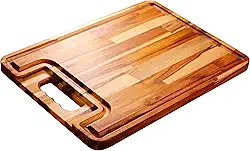 Tábua de Corte para Carne, Churrasco e Legumes em Madeira Teca Moderna – 40x30cm, Ideal para Preparar, Cortar e Servir, Superficie Antibacteriana, Durável e Elegante