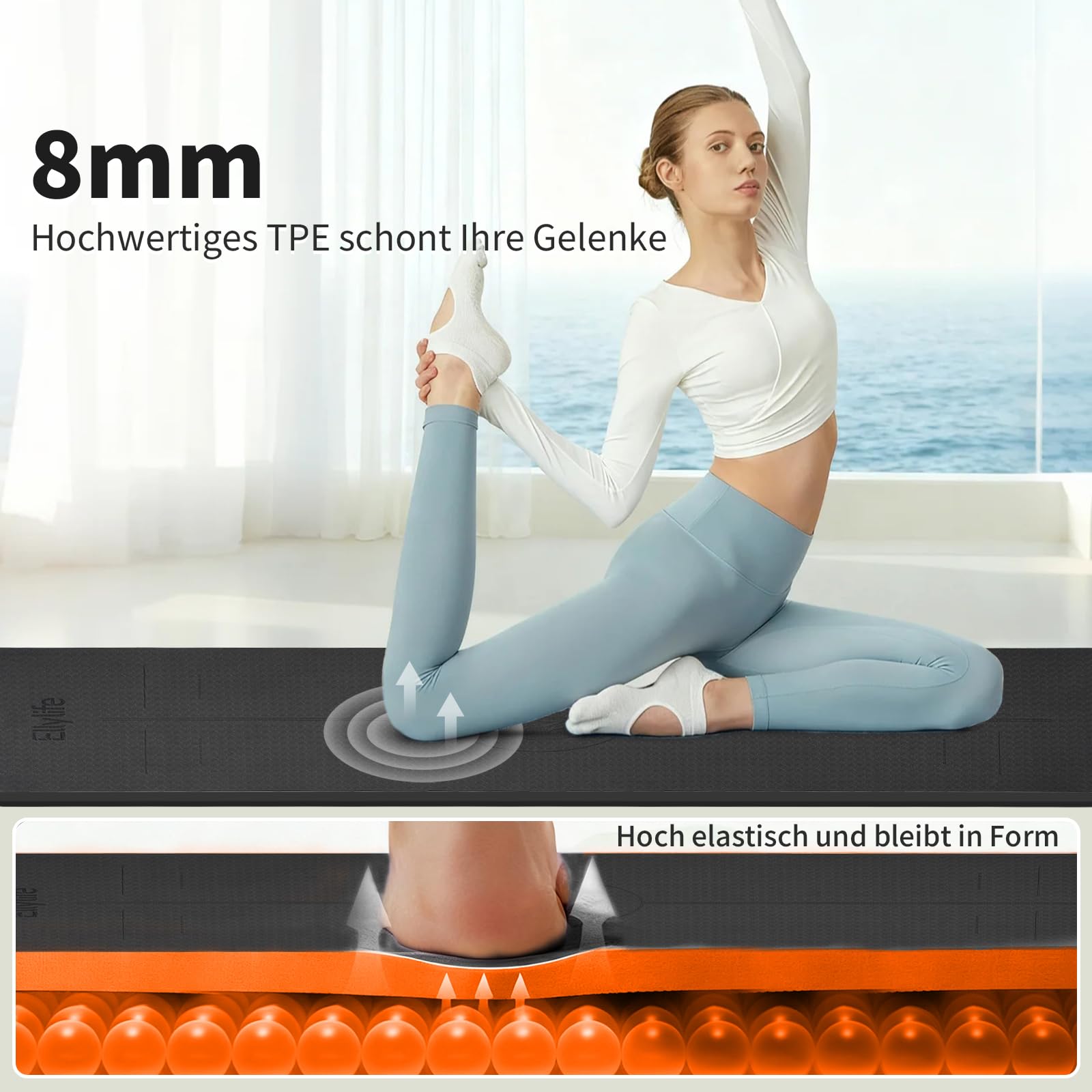 Yoga Matte Rutschfest Dick, Nachhaltige Naturkautschuk + Eco TPE oder PU, Ausrichtungslinien, Hautfreundliche, Starker Grip, Einzigartiges Design, mit Tragegurt, für Yoga, Pilates, Fitness