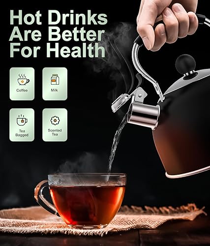 Miniatura 7 de Hervidor de té silbante para estufa, olla de té de acero inoxidable de grado alimenticio de 1.8L2 cuartos de galón con silbato fuerte, mango de