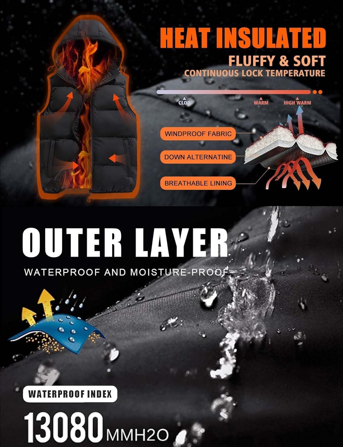 Gihuo Mens Puffer Vest with Hood Zip Up Quilted Hooded Vest - Image 6