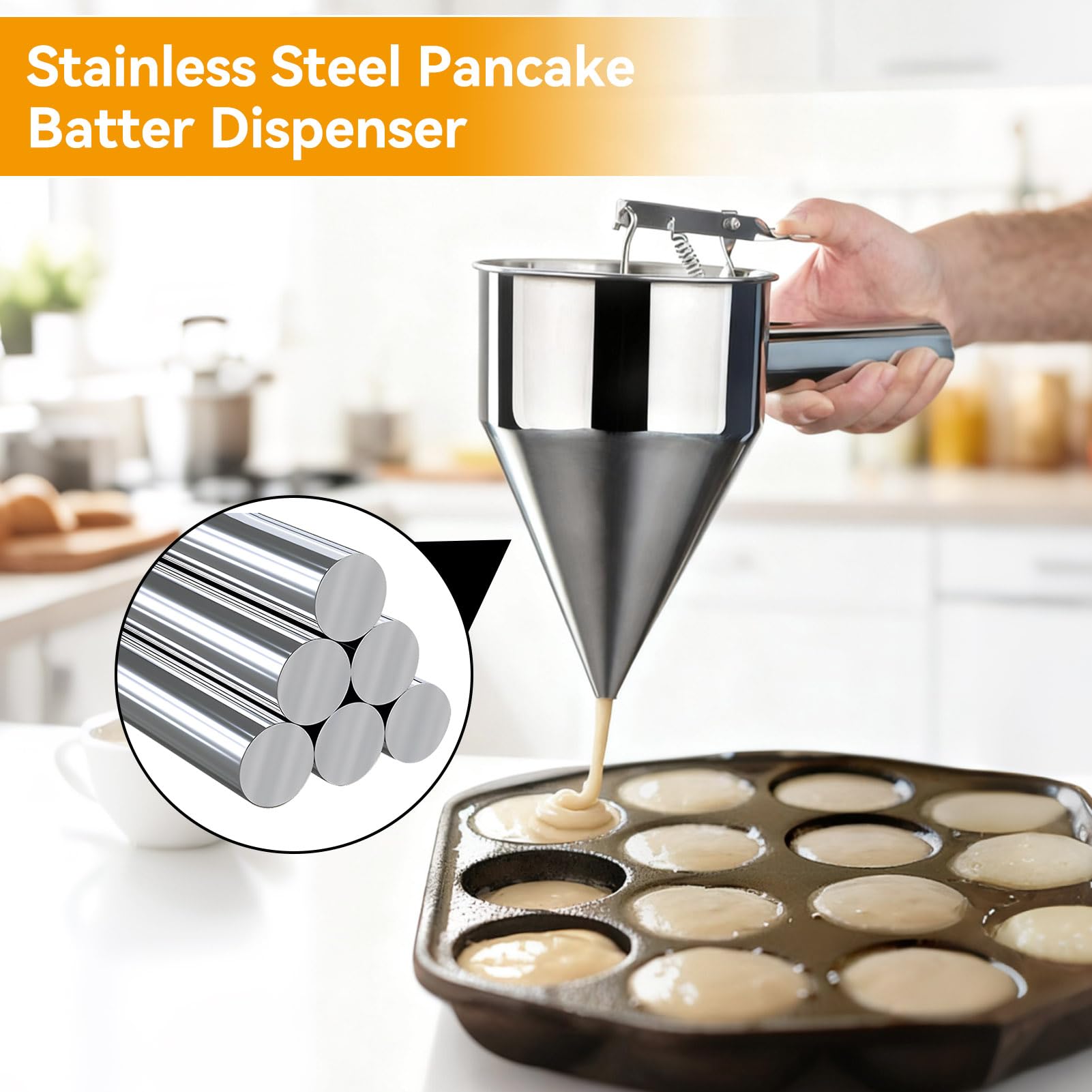 Dispenser per pancake, in acciaio inox, 800 ml, professionale per la cottura di cialde