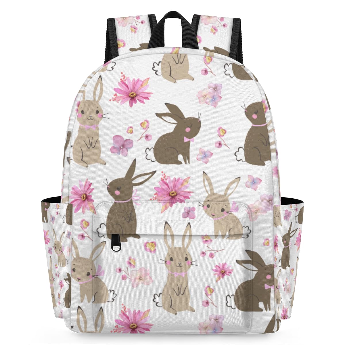 OMFUNS Easter Bunny Kids Backpack for Boys Girls Rabbit Flower Preschool Toddler Backpack Kindergarten Nursery Bookbag Travel Children Lightweight