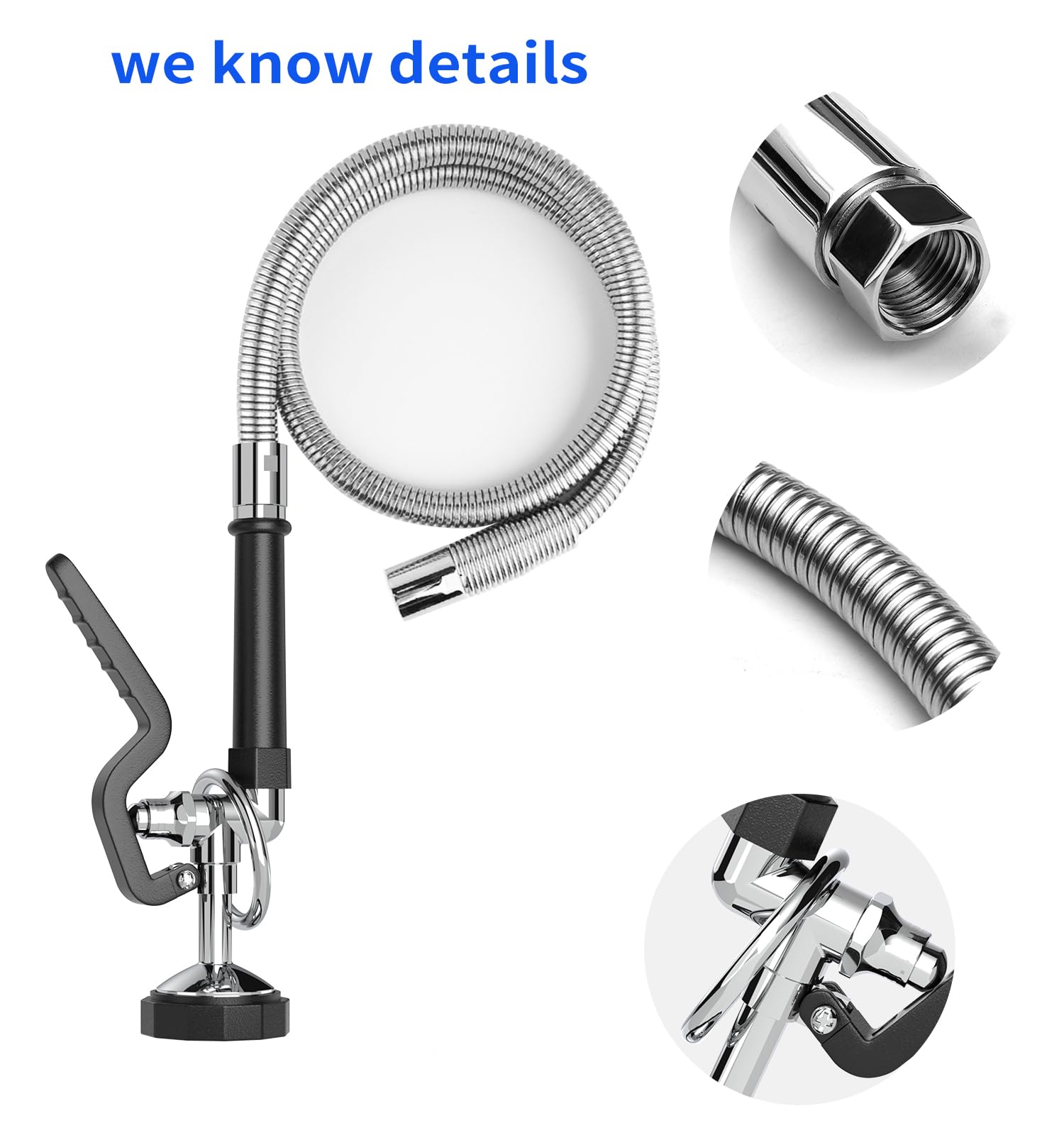 Pulverizador comercial para fregadero con manguera de acero inoxidable de 45 pulgadas, pulverizador de preenjuague de 1.42 GPM, spray de platos de alta presión para uso en restaurantes