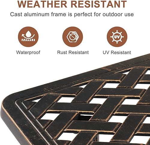 Miniatura 5 de VINGLI Mesa auxiliar de aluminio fundido de 22 pulgadas, mesa auxiliar de patio para todo tipo de clima, mesa auxiliar para patio, porche, terraza,