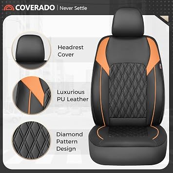 Coverado Seat Covers for Cars, Seat Covers Full Set, Waterproof Seat Covers, Car Seat Covers Front Seats and Back, Car Seat Cushion, Car Seat Protector Universal Fit Most Cars Trucks SUV, Black&Orange
