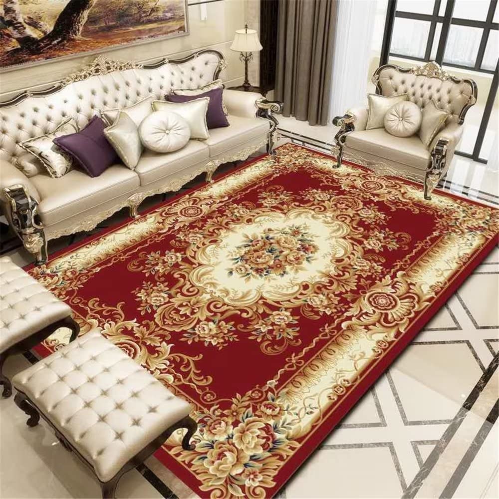 Tapis de fleurs rouges rétro 120x160cm pour salon et chambre ado