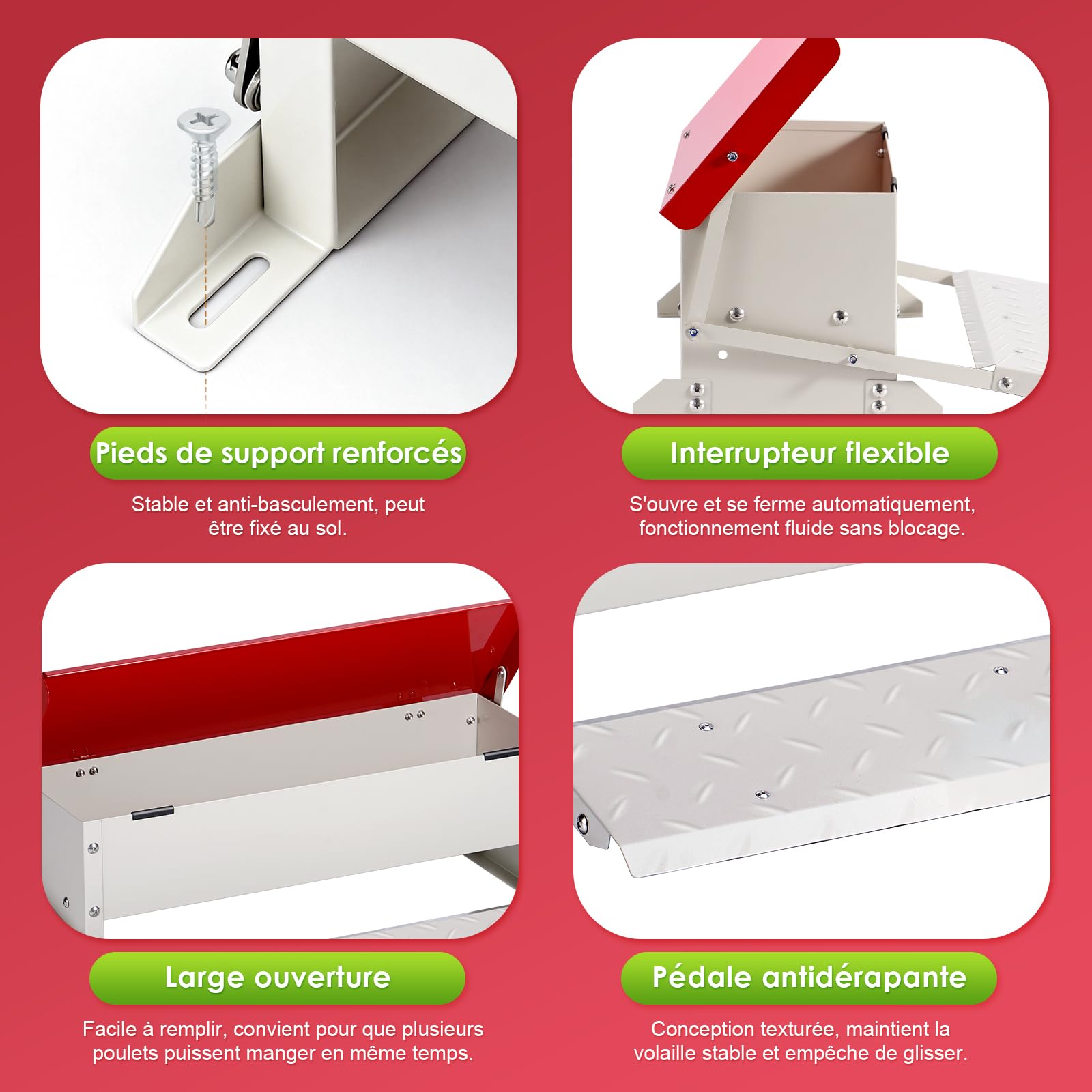 Distributeur automatique de nourriture pour poules (volume de 5 kg), en acier galvanisé, mécanisme de marche avec marchepied, couvercle étanche, distributeur de nourriture anti-rats pour