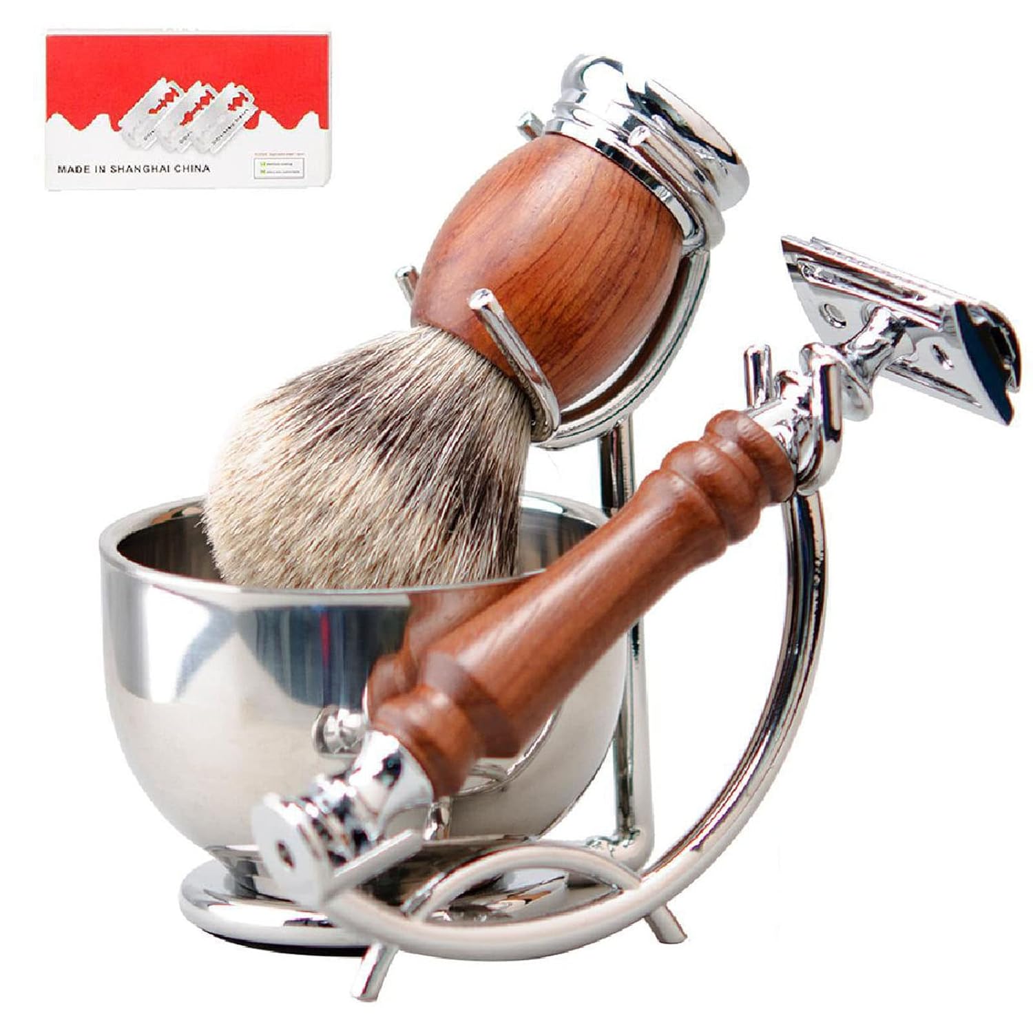 Men's Wet Shaving Set,Premium Grooming Set,Pure Badger Hair