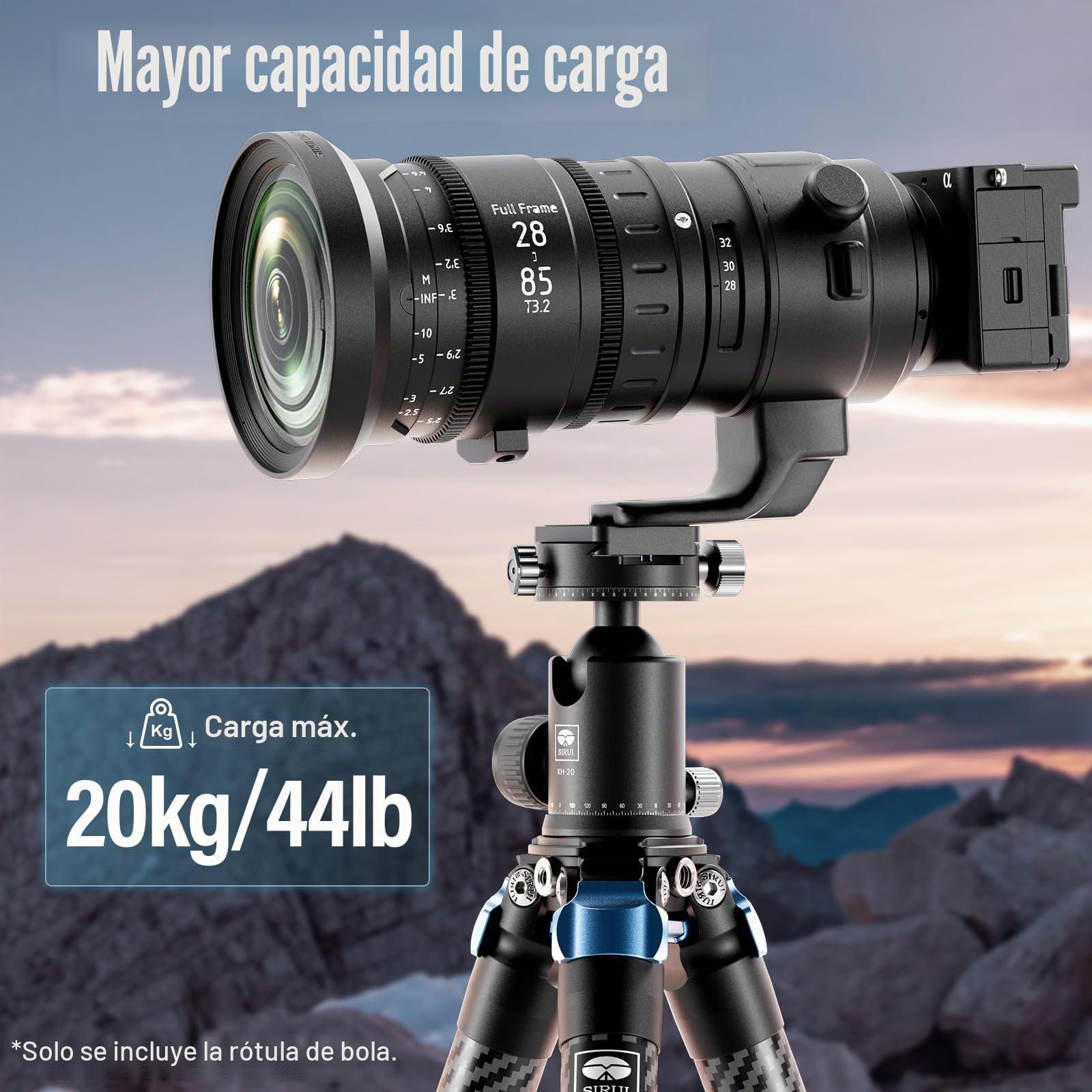 SIRUI Rótula de Bola para Trípode para Cámara, Doble Cabezal Panorámico de 360° con Bola de Metal de 36mm y Placa de Liberación Rápida de 1/4" para Cámara de Video, Carga Máxima 20kg - KH-20