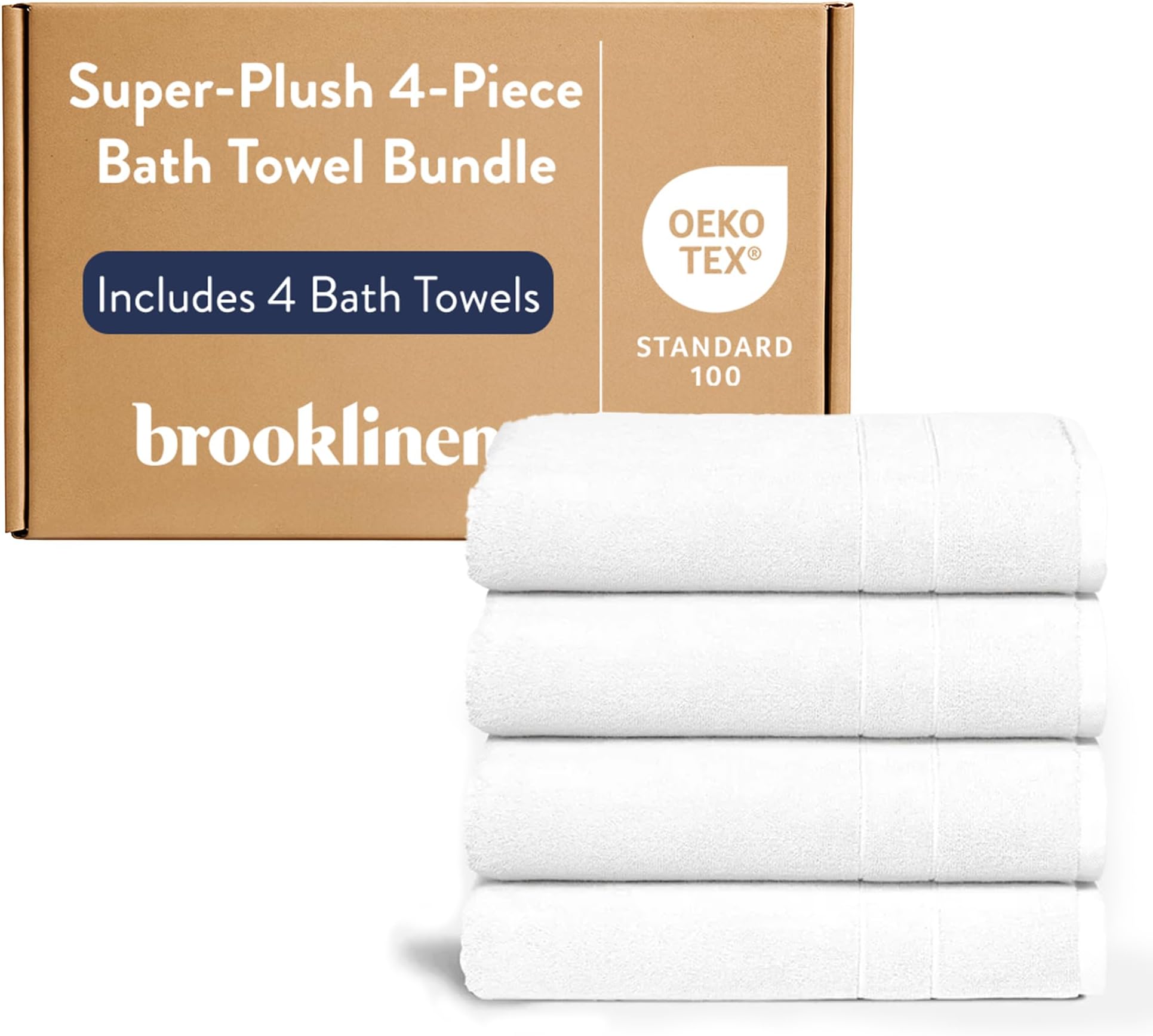 Brooklinen Super-Plush Turkish Cotton Bath Towel Set - Includes 4 Bath Towels Cotton, 820 GSM, Highly Absorbent, Machine Washable, Perfect for Home & Bathroom (White)