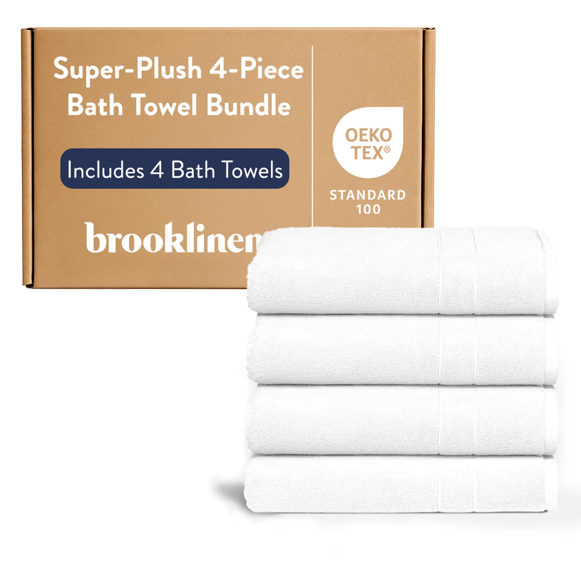 Brooklinen Super-Plush Turkish Cotton Bath Towel Set - Includes 4 Bath Towels Cotton, 820 GSM, Highly Absorbent, Machine Washable, Perfect for Home & Bathroom (White)