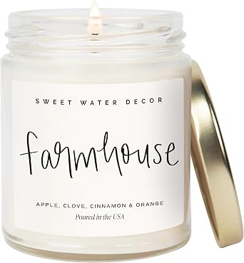 Sweet Water Decor Farmhouse Candle | Autumn, Cinnamon, and Nutmeg, Fall Scented Soy Candles for Home | 9oz Clear Jar, 40 Hour Burn Time, Made in the USA