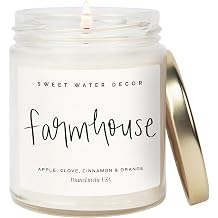 Sweet Water Decor Farmhouse Candle | Autumn, Cinnamon, and Nutmeg, Fall Scented Soy Candles for Home | 9oz Clear Jar, 40 Hour Burn Time, Made in the USA