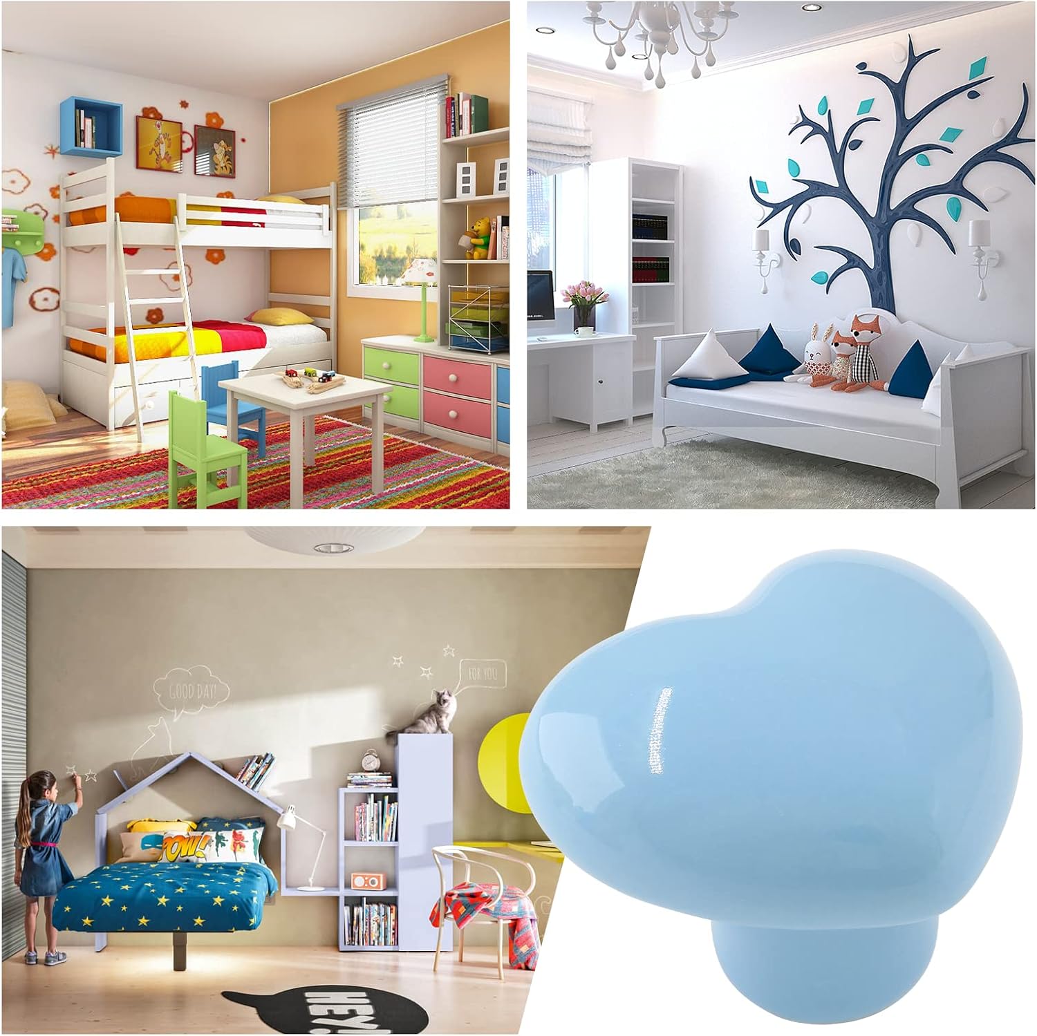 2pcs Ceramic Cabinet Knobs Blue Heart Shaped Drawer Pulls, Cute Kitchen Handles, Small Vanity Hardware for Dresser, Closet, Cupboard - Kids Girls Children's Bedroom