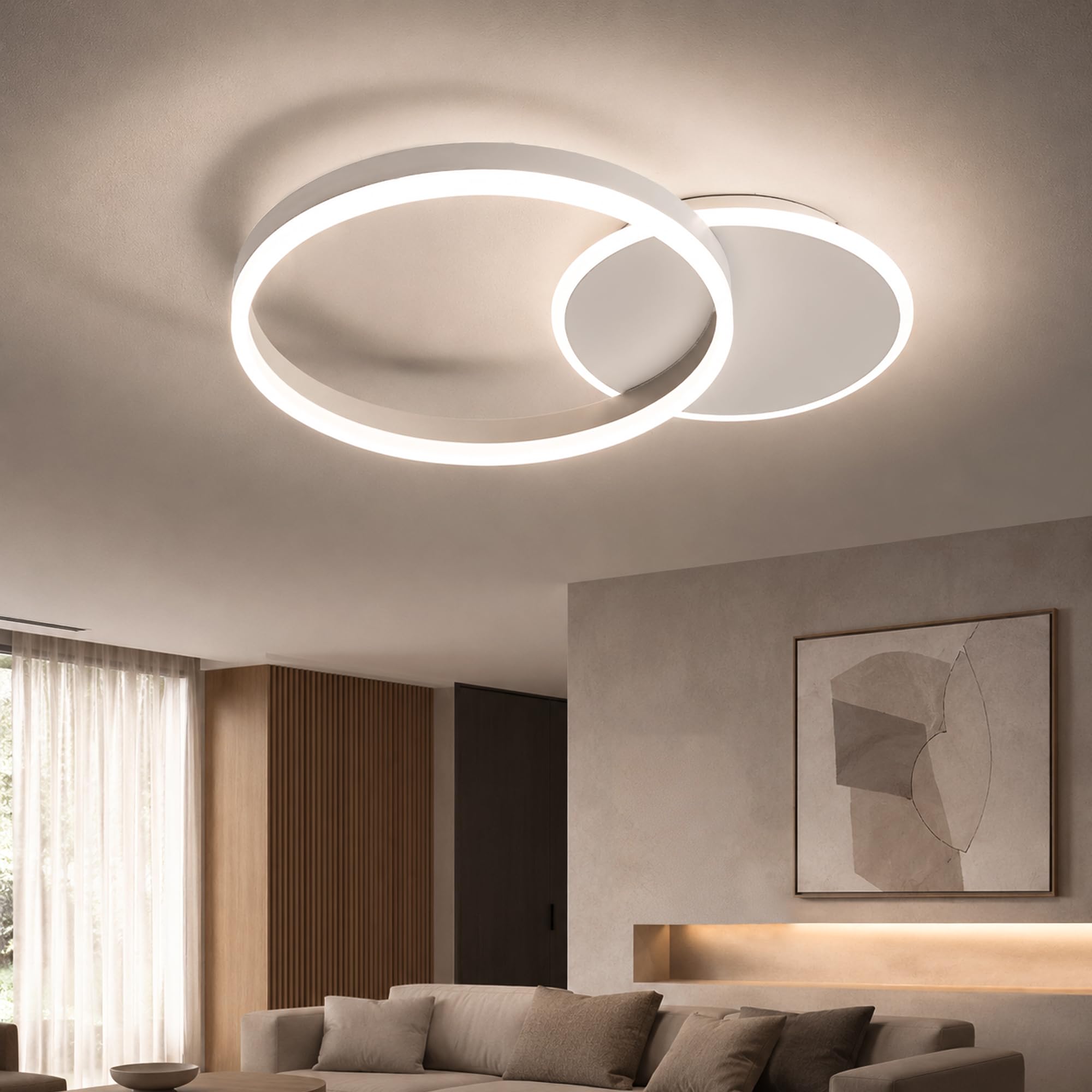 Plafoniera LED Soffitto 36W, Plafoniera LED Dimmerabile 3000K-6000K | lampadario camera da letto con Telecomando, lampadario soffitto moderno, Alluminio, Salone da Due Cerchi, luci soffitto