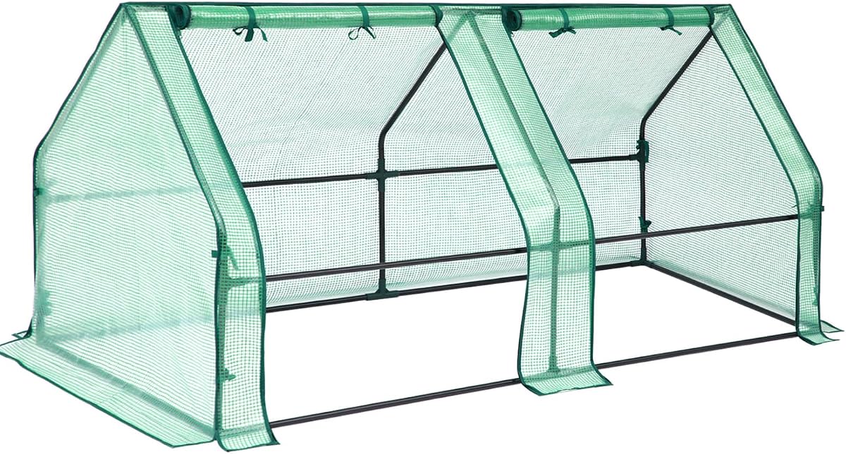 Mini invernadero portátil, invernaderos de 71 x 36 x 36 pulgadas para exteriores con puertas dobles grandes con cremallera y estacas para el suelo, invernadero de plástico impermeable y con protección UV para jardín exterior, patio trasero