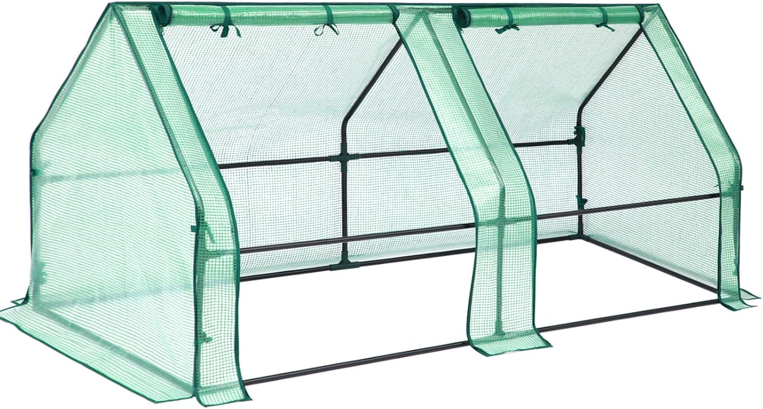 Ohuhu Portable Mini Greenhouse, 71″x36″x36″ Greenhouses for Outdoors with Dual Large Zipper Doors & Ground Stakes, Waterproof & UV Protected Plastic Green House for Outside Garden Patio Backyard