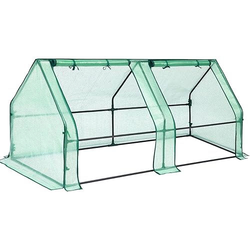 Ohuhu Portable Mini Greenhouse, 71"x36"x36" Greenhouses for Outdoors with Dual Large Zipper Doors & Ground Stakes, Waterproof & UV Protected Plastic Green House for Outside Garden Patio Backyard
