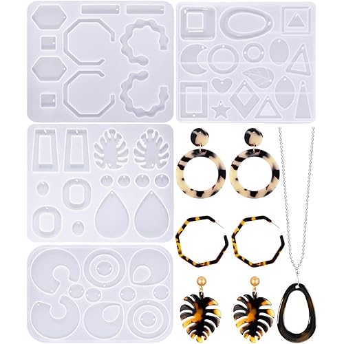4 Pieces Resin Jewelry Earring Silicone Molds Summer Mother's Day Women Epoxy Mold for Jewelry Making Gift Supplies DIY Craft Necklace Pendant(Geometric) - Geometric
