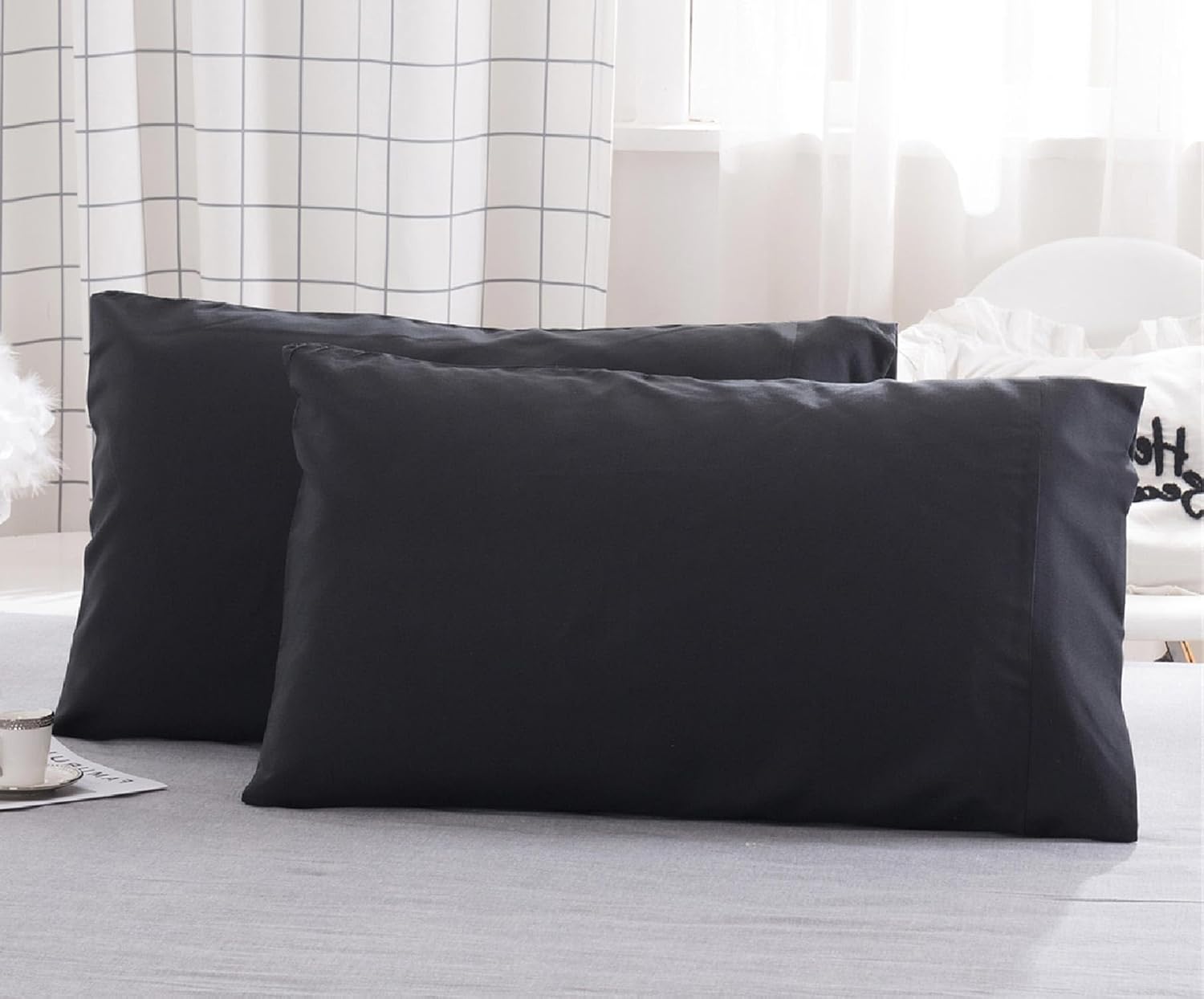 Microfiber Standard Bed Pillowcases 2 Pack, Super Soft Bed Pillow Covers Envelope Closure, Wrinkle, Fade and Stain Resistant, 20x26, Black - Image 4