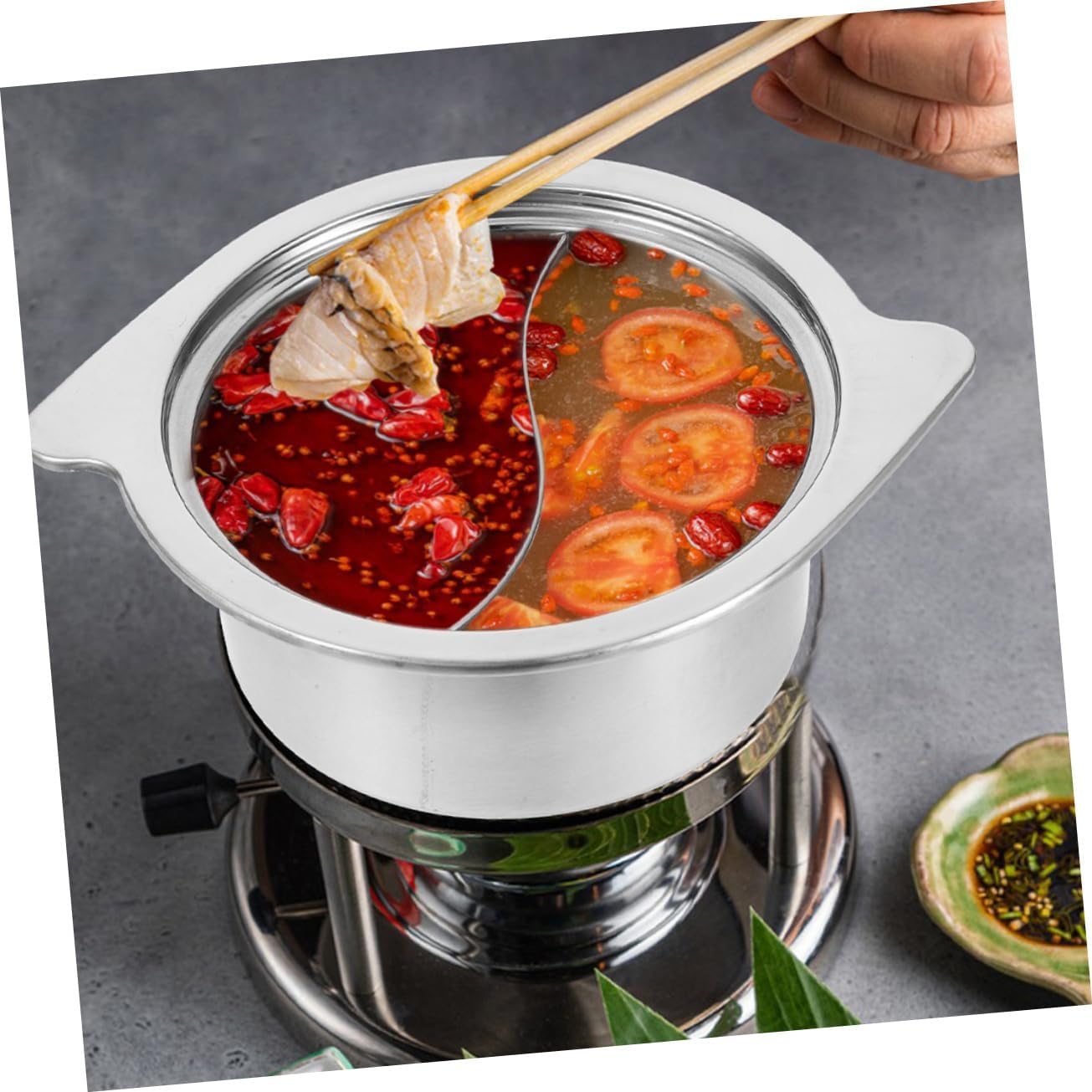 Cabilock Stainless Steel Hot Pot with Divider Nonstick Dual Cooking Pot for Induction Stove 1-Piece Sauce Pan with Lid for Korean and Chinese Cuisine