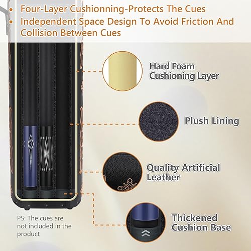 Miniatura 3 de 3x5 Hard Pool Cue Case 3B5S Billiard Stick Carrying Cue Case Leatherette Embroidery Design