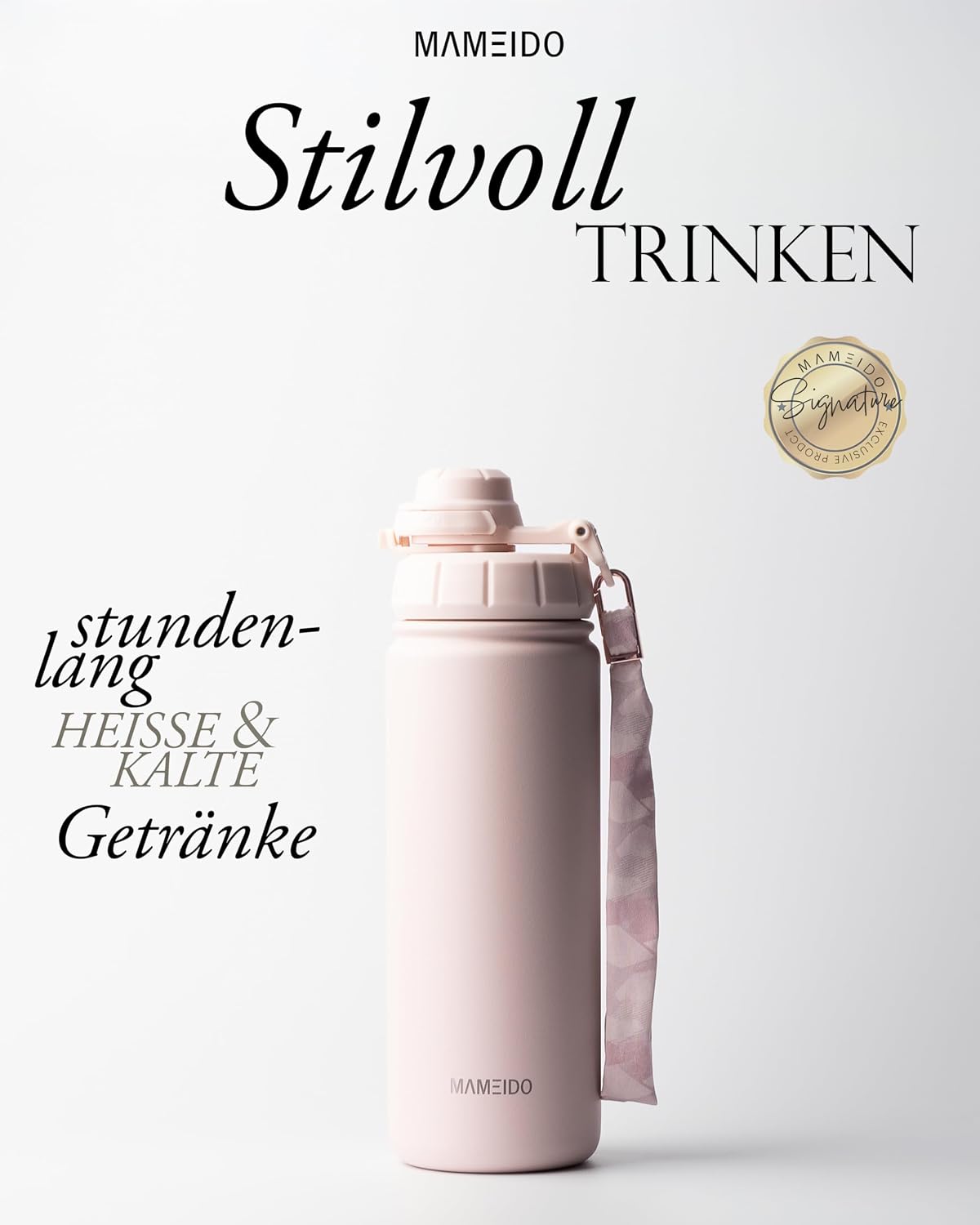 MAMEIDO Thermosflasche mit Strohhalm 500 ml (Blush Kissed)